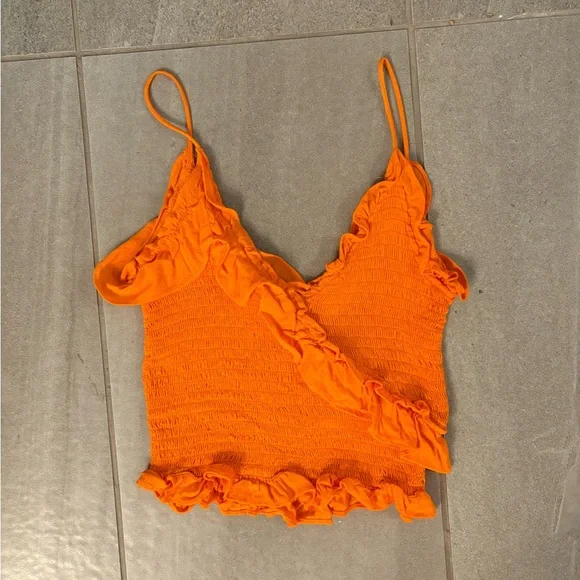 Orange Ruffled Ruched Top - Picture 3 of 4